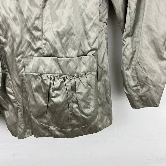Chicos Size 1 M Metallic Crinkle Jacket Silver - Drawstring Collar Pockets - Picture 3 of 8